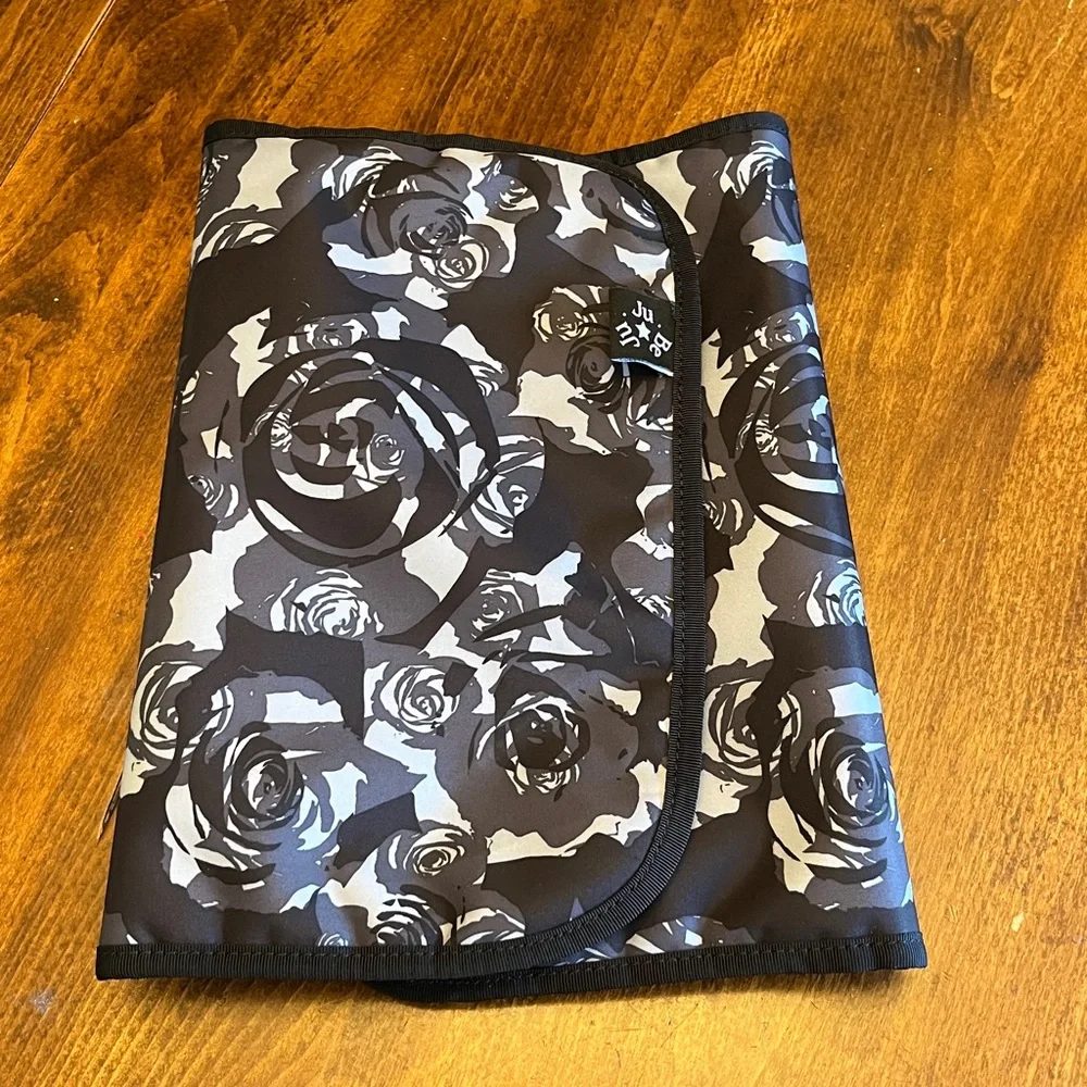 Jujube Be Classy Tote Diaper Bag, Black Petals Grey Floral Pockets, Changing Pad